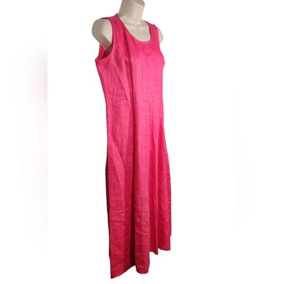 Vintage Linen Dress Sleeveless Midi Pintuck Flowy Prairie Cottage Pink Oversized - Picture 3 of 11